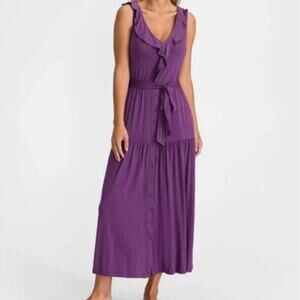 GAP Sleeveless Tiered Ruffle Purple Maxi Button Down Dress Size M